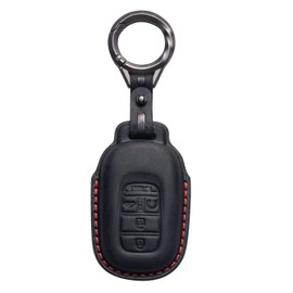 YONUFI for Honda Key Fob Cover Leather Keychain, Car Key Fob Case Compatible for Honda CRV Civic Accord Pilot HRV 2024 2023 2022 Key Holder (Black)