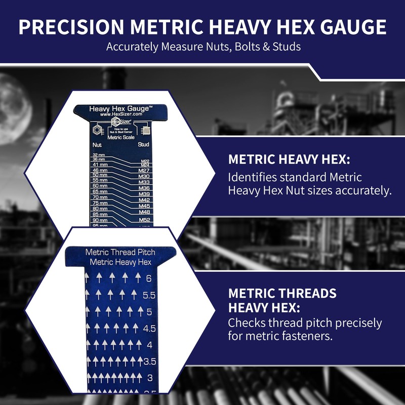 HexSizer Heavy Hex Nut, Bolt & Stud Gauge Tool &