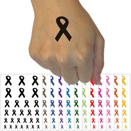 Awareness Ribbon Solid Temporary Tattoo Water Resistant Fake Body Art Set Collection - Hot Pink (One Sheet)