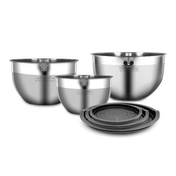 Stainless steel mixing bowl 3-piece set with dedicated lids 5L/2.8L/1.6L