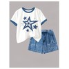 RoseSeek Girl's 2 Piece Summer Clothes Sets Bowknot Graphic Tees