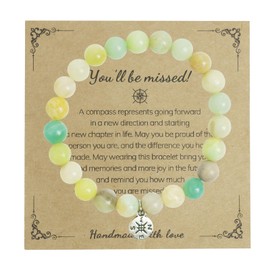 Natural Stone Good Luck Bracelet, Leaving Gifts for Colleagues Women Retirement Gifts with You Will Be Missed Card, Bead Bracelets Thoughtful Gifts Healing Anxiety Bracelet with Compass