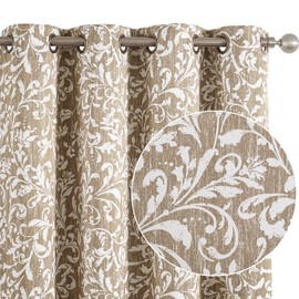 COLLACT 100% Blackout Curtains for Bedroom Taupe Scroll Floral Patterned Curtains 84 Inch Length 2 Panels Farmhouse Thermal Insulated Room Darkening Drapes Grommet Top Curtains W52 x L84 Taupe