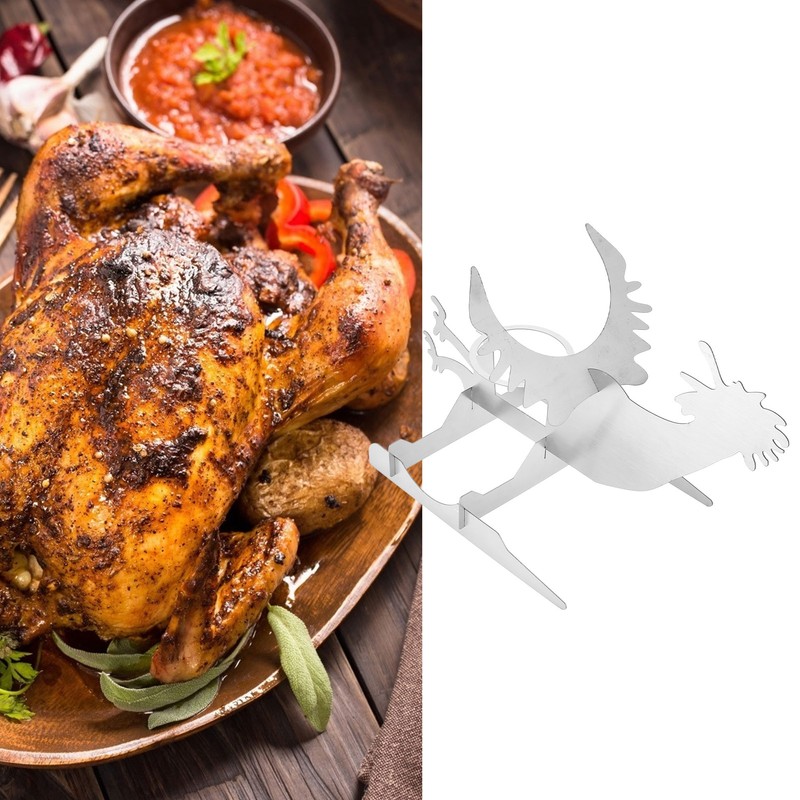 Stainless Steel Chicken Stand Removable Portable MotorcycleShape BBQ Roaster Stand