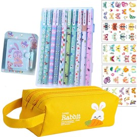 Potalam Pencil Case Pens Cute Stationary Set for Girls School Gift Present Supplies with 10 Colors Gel Ballpoint Pens Pencil Case for Teens Girls Birthday Back to School Gift