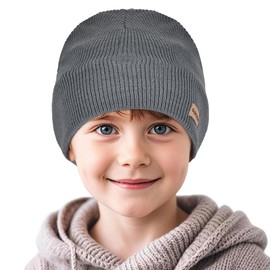 Sukeen Kids Beanie Hat for Girls Boys Seepage Proof Warm Skull Cap Soft Cold Weather Hat Ages 4-12 for Daily Outdoor Grey