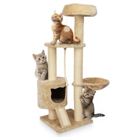 TZHYKPHOME Large Cat Tower Cat Tree with Widened Perch for Large Cats Kittens, 45.3-Inch Cat Tower for Indoor Cats, Multi-Level Cat Condo, Scratching Posts and Ramp,Cat Basket, (Classic)