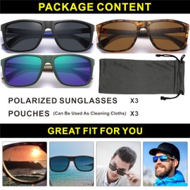 acavefox Polarized Sunglasses Men Fishing Golf Driving Beach UV Protection Anti-glare, Fashion Square Mirrored Sunglasses