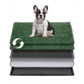 Dog Grass Pad with Tray, 30"x20" Medium Grass Pad for Dogs Potty with 2pcs Artificial Grass, Indoor Dog Litter Box for Balcony Apartment, Realistic, Washable, Less Odor
