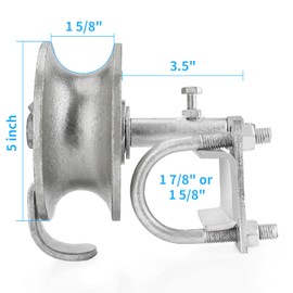 Sliding Gate Rollers, 5" Rear Pipe Track Wheels for Chain Link Sliding Gates, 1 7/8" Round Post, 1 7/8" or 1 5/8" for Chain Link Fence Gate Frame, Single U - Pack of 2