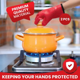 Oven Mitts and Pot Holders Sets Kitchen Essentials – 7Pcs Set Heat Resistant Silicone Gloves, Trivets, Pinchers, and Spoon Rest – Durable Non-BPA Food Safe Materials – Ideal Silicone Baking Set