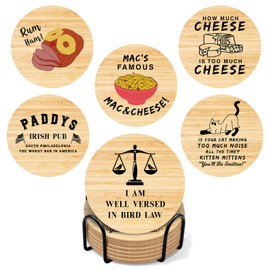 Coasters for Drinks with Schitts TV Themed, Farmhouse Style Set of 6 Coffee Bar Coasters with Holder Cork Backing for Table Protection, Schitts TV Themed Coaster Gifts for Fans (Funny TV Show)