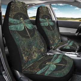 Wanzuoeng Dragonfly Print Car Seat Covers for Women Men, 2 Piece Boho Flowers Print Bucket Seat Protector Auto Intrior Accessories All Weather Protector Universal Fit SUV Sedan Truck