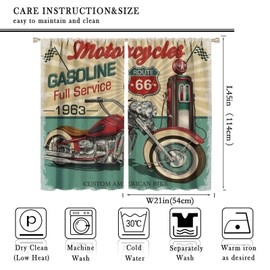 GoDazzling Retro Motorcycle Blackout Curtains Window, Vintage Route 66 Privacy Retro Classic Old Car Gas Station Curtain, for Living Room Bedroom 42x45in 2 Panels