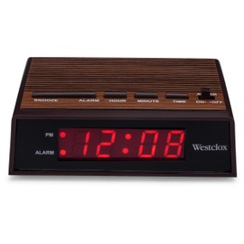 Westclox Retro Wood Style Small Night Table Alarm Clock with Red LED Display, 9-Minute Snooze, Battery Backup, Easy Electric Operation for Bedroom, Home or Office – Woodgrain