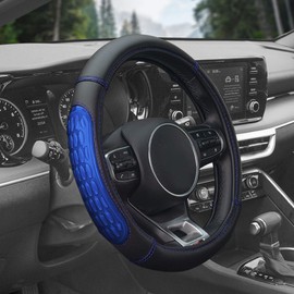 FH Group Universal Fit Ultra Grip Silicone and Faux Leather Steering Wheel Cover fits most Cars, SUVs Blue