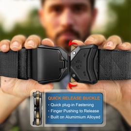 BULLIANT Men's Tactical Web Adjustable Belt Stretch Fit Quick Release for Outdoor Service, Adjustable, Black7891, 145 inches / 46 - 50 inch waist, adjustable