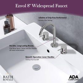 Bath Royale Envol Bathroom Sink Faucet, 8" Widespread - Modern Goose Neck Design, Polished Chrome
