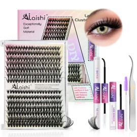 Lash Clusters Kit, DIY Cluster Eyelash Extensions 9‑16mm, 30D+40D, 280pcs Fluffy D Curl Natural Lashes with Bond & Seal,Remover,Tweezers,Brush–Fake Cat Eye Wispy Individual Clusters(MIX1-1-L)