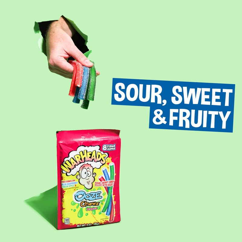 WARHEADS Ooze Chewz Ropes - Chewy Candy Ropes with Sour
