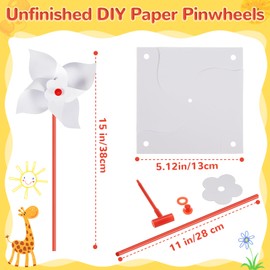 Simgoing 150 Pcs DIY Paper Pinwheels for Kids Bulk White Blank Paper Pinwheels Kids' Paper Craft Kits for Boys Girls Summer Activities, School Group Daycare Home Fun Graffiti Art Craft Project