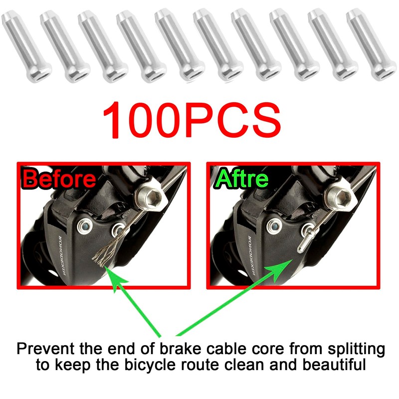 Ciomszan 100Pcs Bike Cable End Caps, Cable End Crimps, Alloy