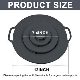 Pot Cover Spill Stopper Lid, Thicken Silicone Boil Over Spill Safeguard, Lid Cover Fits Openings 8" to 11.5" in Diameter for Pots And Pans, Instant Pot Cover-Gray