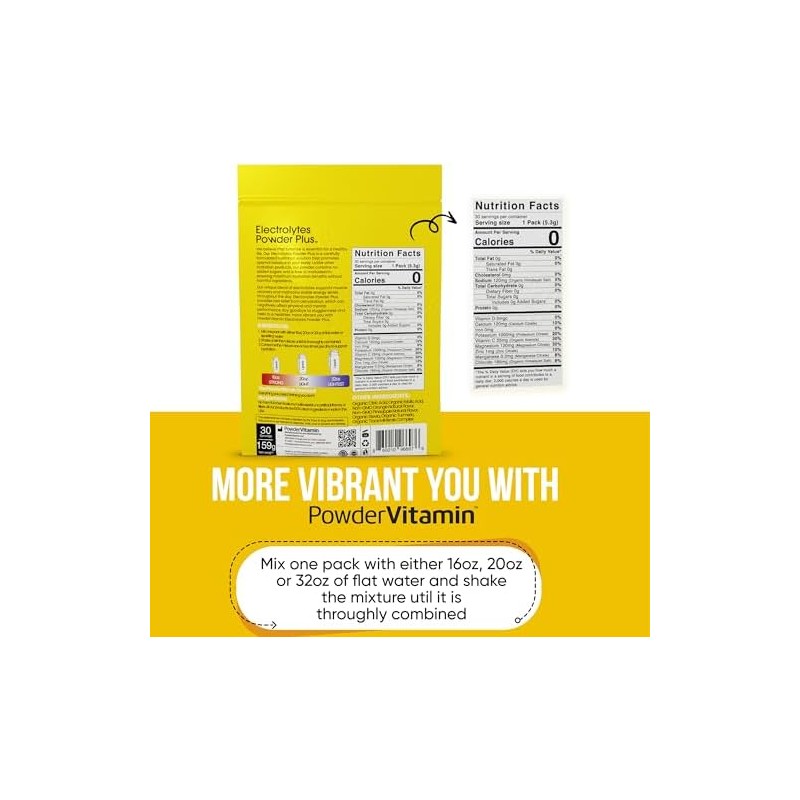 PowderVitamin Electrolytes Powder Plus, Keto, naranja piña, sin azúcar, 1000