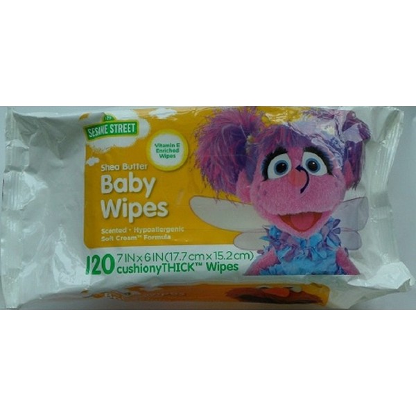 Sesame Street Shea Butter Baby Wipes, 120 Count, White, Large