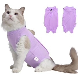 Cat Surgery Recovery Suit Female Kitten Cat Onesie for Cats After Surgery Spay Surgical Abdominal Wound Skin Diseases Cone Collar Soft Alternative Wear (Purple, M)