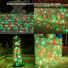 Led Christmas Net Lights Red and Green Outdoor Christmas Lights 160LED 5ftx7ft, Waterproof Outdoor Indoor Fairy Mesh Net Lights for Christmas Party, Yard, Patio, Trees, Shrubs, Bushes Decorations