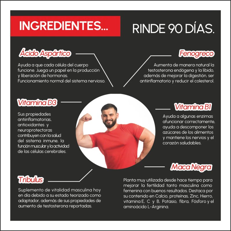 Testo3 Vit Hombre Pronto Efectivo Precursor Natural 180 Cap Sin