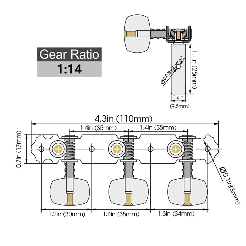 Mr.Power Guitar Tuners Machine Heads 3+3 Set Tuning Keys String