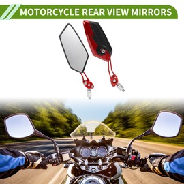 HOPESPANNER Universal Motorcycle Rear View Mirrors Adjustable Side Rearview Mirror Aluminum Alloy Plastic 1 Set Black Red M8/M10 Polygonal Shape