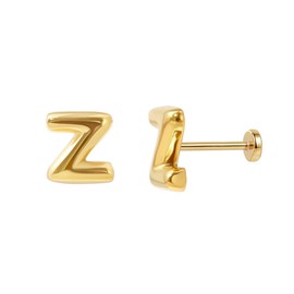 316L Surgical Steel Initial Earring Flat Back Stud Earrings for Women Z