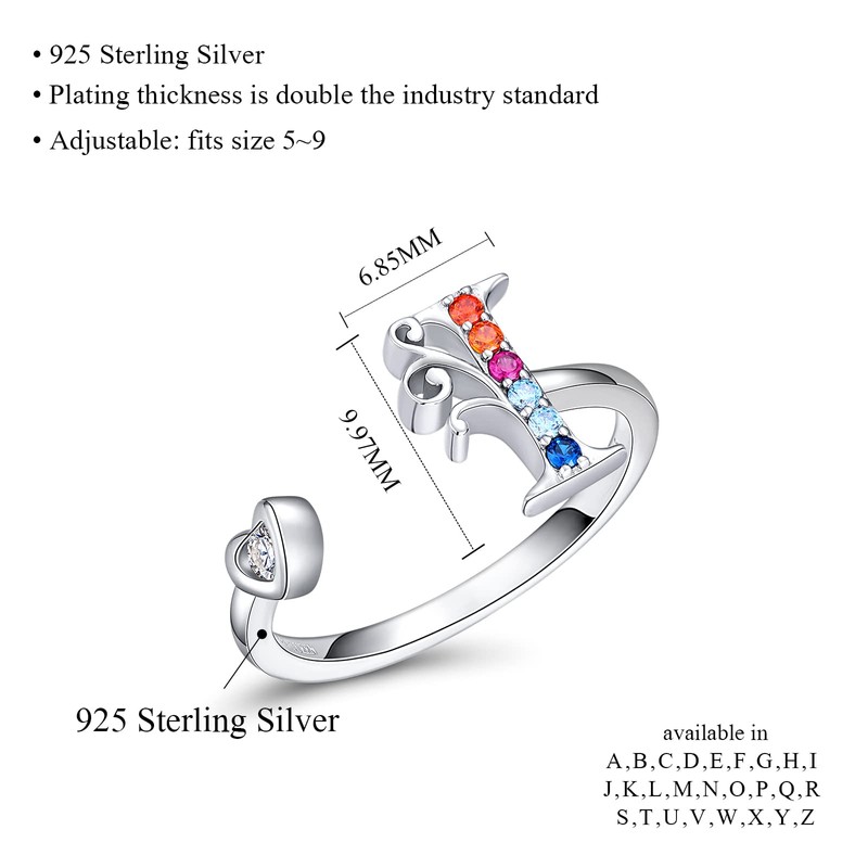 FOREVER QUEEN Adjustable Initial Letter Ring for Women 925 Sterling