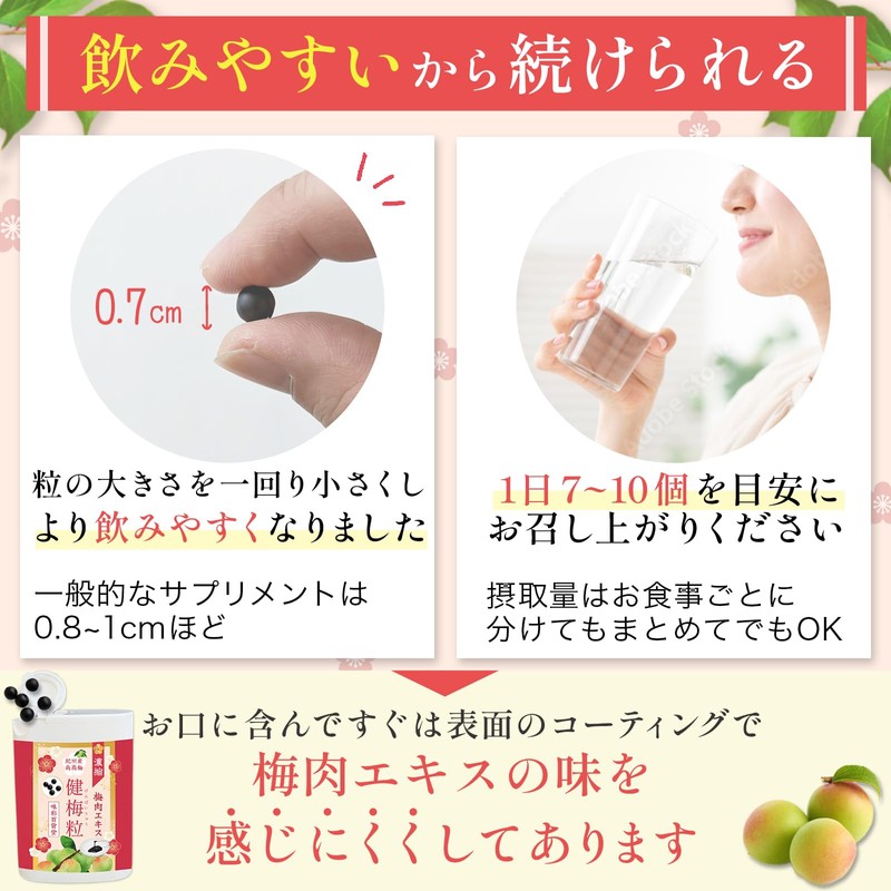 梅肉エキス 梅エキス 梅肉エキス粒 健梅粒 塩分不使用 和歌山県産 飲みやすい粒タイプ サプリメント 約120粒 30g