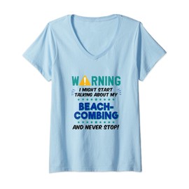 Womens Funny Beach Combing, Seaglass Collector Joke Graphic V-Neck T-Shirt