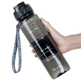 OLDLEY 32 oz Water Bottle, Motivational Water Bottle with Time Marker, Sports Water Bottle With Strap, Leakproof & BPA Free Large Water Bottles for School, Gym, Travel,Tritan, Transparent Black