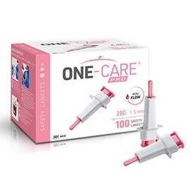 MediVena ONE-CARE PRO Safety Lancets, Top Push Button Activated, 28G x 1.5mm, 100/bx, Sterile, Gentle & Comfortable Sampling