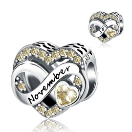 BIZK Women's Infinity Heart Birthstone Charm Pendant for Bracelet 925 Sterling Silver Birthstone Charms Beads 12 Months Birthday Gift for Girlfriend Women, Sterling Silver Cubic Zirconia, Cubic