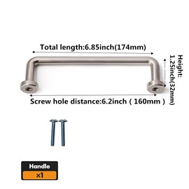 SYZOW Pack of 6 Furniture Handles, Brushed Nickel, 160 mm, Hole Spacing, Drawer Handles, Drawer Handles, Door Handles for Kitchen Cabinets, Wardrobe