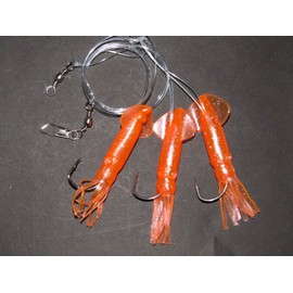 SUPER CATCH GLITTER ORANGE SQUID RIG LURE 3 x 6/0 HOOK BOAT WRECK COD SEA FISHING LINE CLIP
