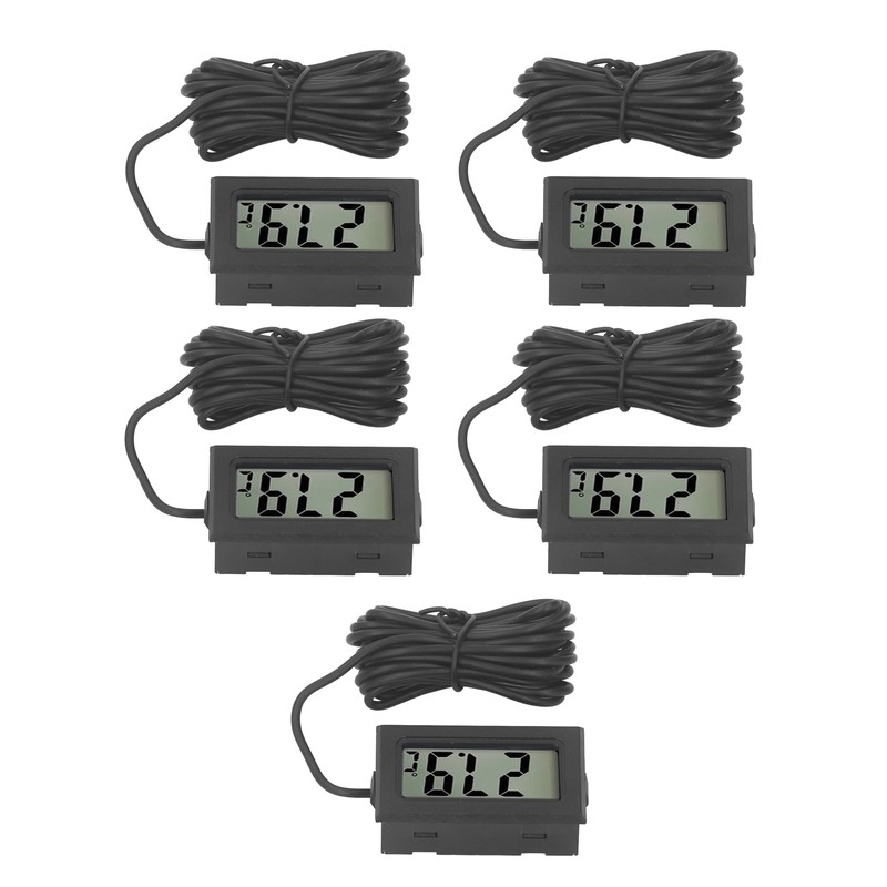 5PCS Electronic Digital Display Thermometer Black Mini Embedded Indoor Digital