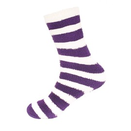 Super Soft Warm Microfiber Fuzzy Extra Large Team Spirit Socks - Striped Purple and White - 4 pr