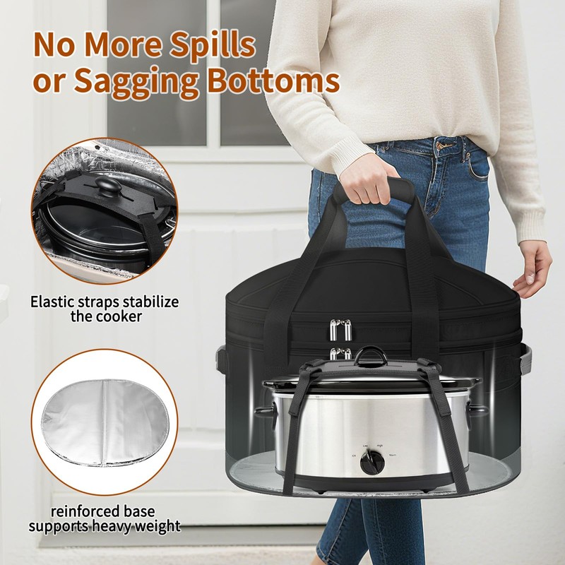 DEEGO Carrying Bag for Crock-Pot 6-8 Quart, 2-Layer Slow Cooker