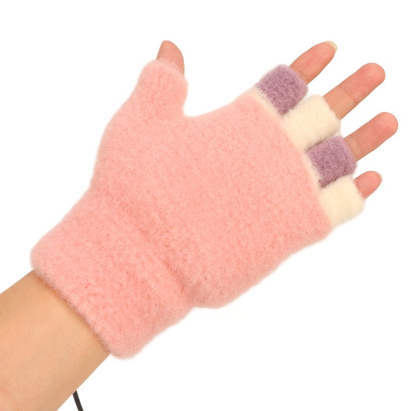 USB Heating Winter Gloves Cotton Knit Washable Women USB Fingerless
