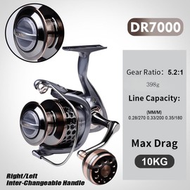 Number 7000 Series Spinning wheels,Saltwater/Freshwater Spinning Fishing Reel, 5.2:1 Gear Ratio, Metal Spool, Left/Right Interchangeable,Fishing gifts,Fishing tools