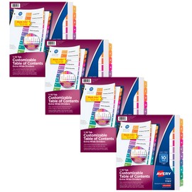 Avery Extra-Wide Ready Index Dividers for 3 Ring Binders, 9-1/4" x 11", 10-Tab Sets, Printable Table of Contents, White Paper, Multicolored Tabs, 4 Binder Divider Sets (34776)