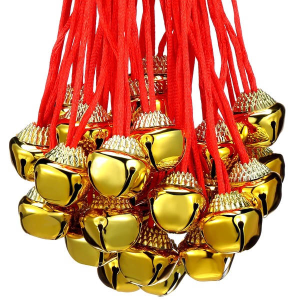 Christmas Bell Necklaces Copper Large Gold Bell Necklaces for Craft Holiday Party Supplies (48 Packs)